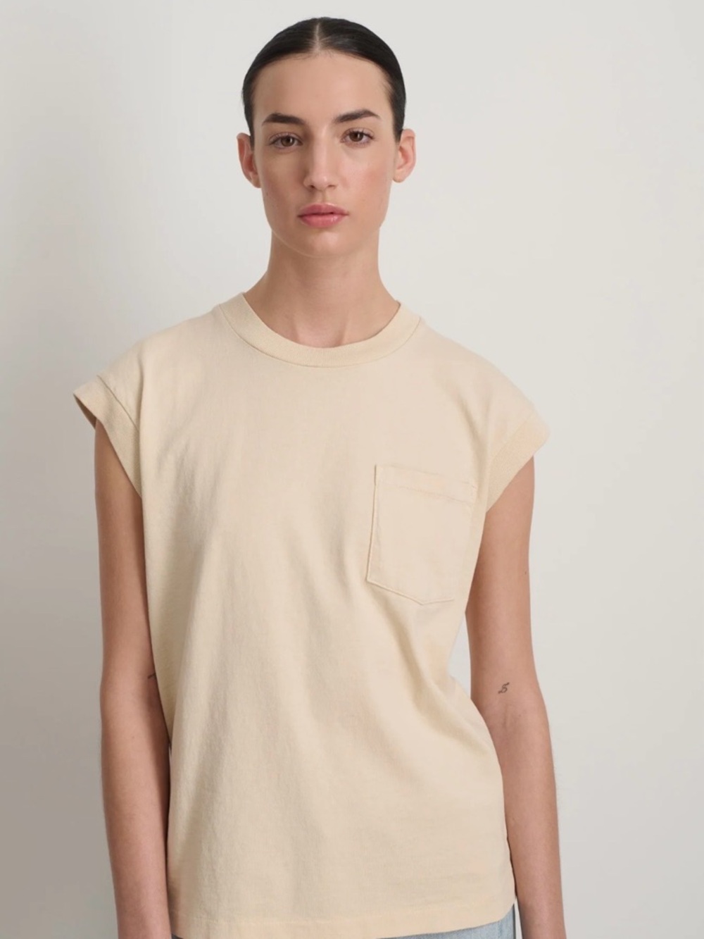B sides top shirt womens large L ivory cream muscle tank cotton USA minimalist